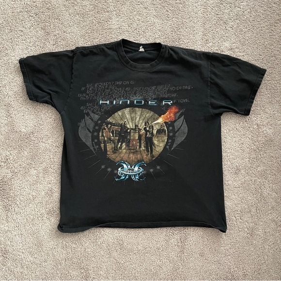 Vintage Hinder Black Flames Photo 2000s Band tour Shirt / size XL - Picture 2 of 9